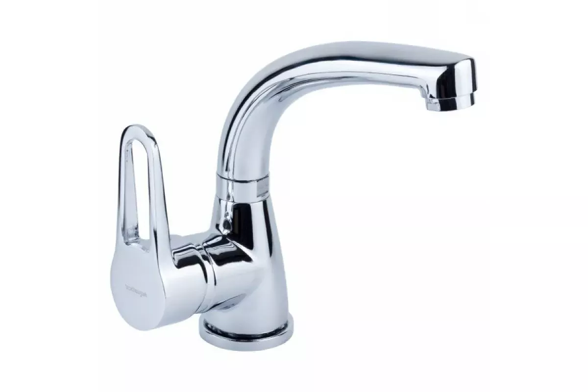 Змішувач д/раковини HL35 гусак вигнутий на гайці Aquatica